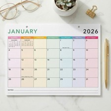 Colorful 2026 Desk Calendar - Runs From January 2026 Until July 2027