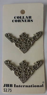 Vintage JHB Pair of Silver Filigree Sew-on Collar Corners