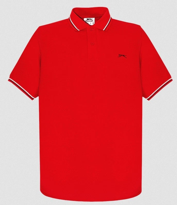 NEW SLAZENGER MEN'S TIPPED POLO SHIRT, CHERRY RED SIZE L