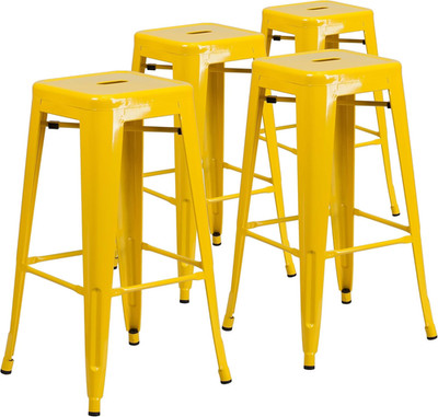 Lily 4 Pack Commercial Grade 30'' High Backless Yellow Metal Indoor-Outdoor Barst
