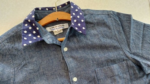 Camicia da donna Comme des garcons blu indaco denim colletto a pois Francia S - Foto 11 di 12