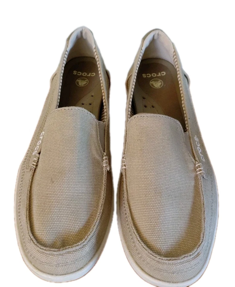 Crocs Women's Size 9 Walu Canvas Slip-On Loafers Boat Shoes Flats Khaki Color - Image 4 of 4