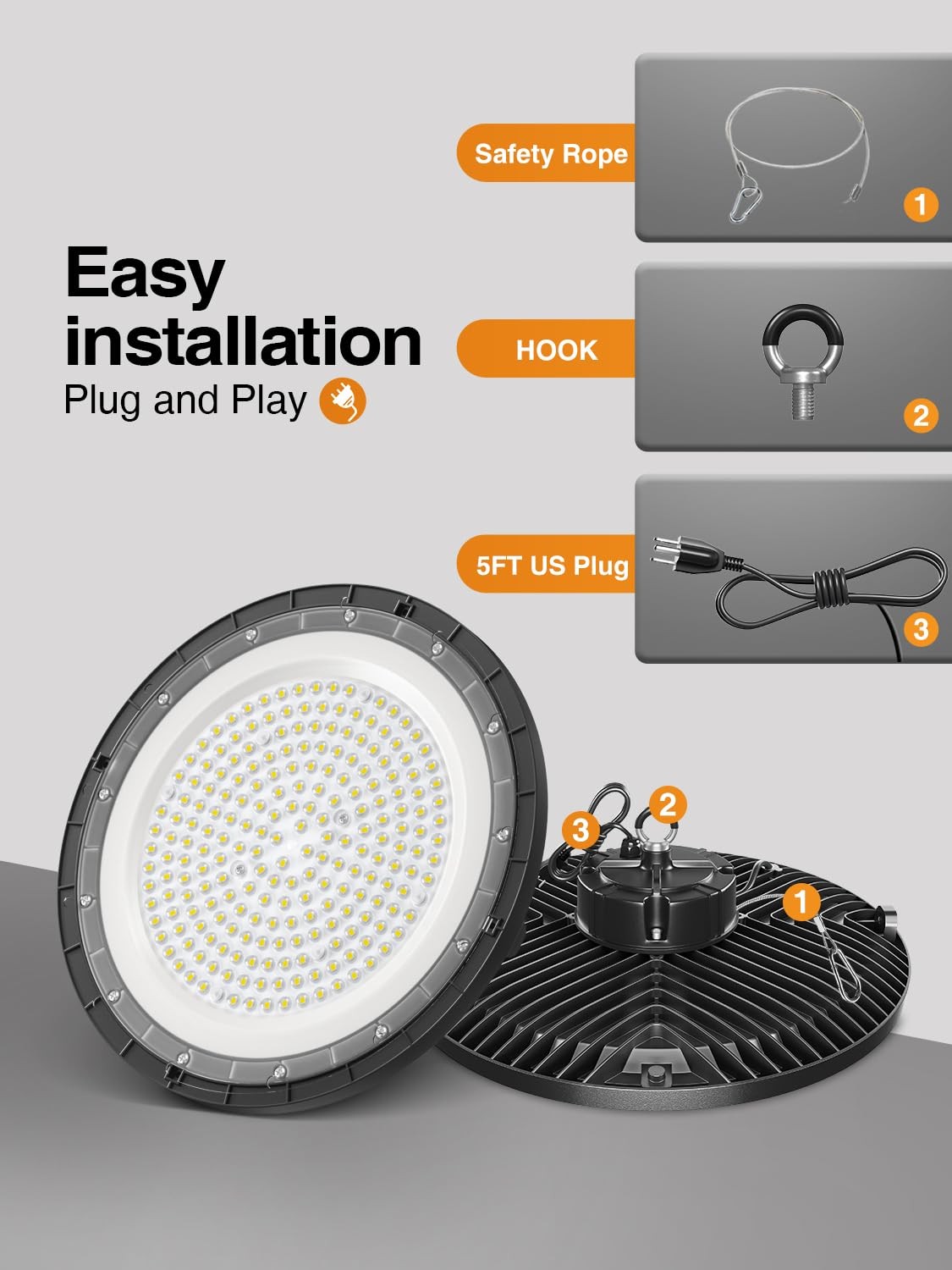 UFO LED High Bay Light 200W, 5000K 30000LM (Eqv.800W Mh/Hps/Hid) High Bay Lig...