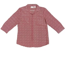Red Polka Dot Blouse White 3/4 Sleeve Buttoned Shirt Liz Claiborne PM PETITE MED