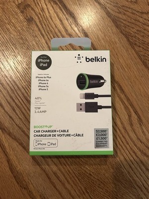 Belkin Boost Up Car Charger With Lightnin Charge Sync Cable 12 Watt/2.4 Amp New