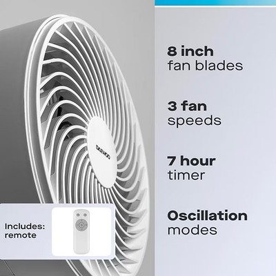 Daewoo 8 Zoll Luftzirkulator Tischventilator 35W 3 Geschwindigkeiten mit Fernbedienung oszillierend weiß