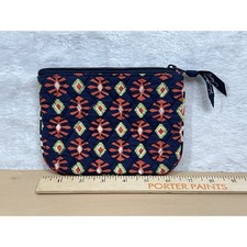 Vera Bradley Quilted Zip Coin Purse / Small Pouch Navy Orange Green Geometric