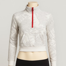 Tommy Hilfiger Denim Women  s Cropped Quarter-Zip Sweatshirt Size M  Allover Log