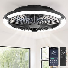 20" Bladeless Ceiling Fan with Light, Remote App Control, Modern Design - Blac