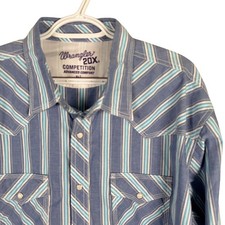 Wrangler 20X Competition Western Shirt Mens XLT Blue Striped Pearl Snap MJC269B