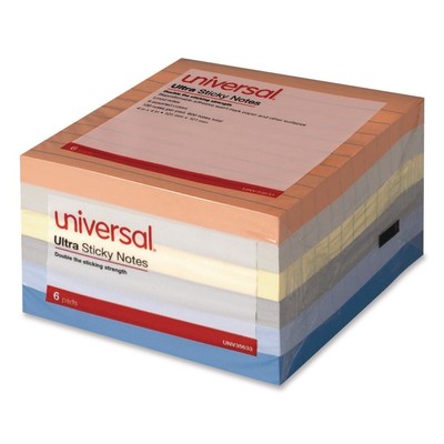 Universal 35633  4 in. x 4 in. Ultra Sticky Note Pads - Assorted (6/PK) New