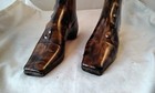 RARE C-LATE 1800's PR OF  BENNINGTON LYMAN  ROCKINGHAM GLAZE HIGH SHOES FLASK — photo 10