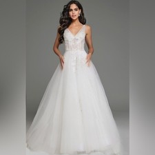 Jovani Elegant V Neck Gown Lace Pearl Floral 37468 LOWEST PRICE GUARANTEE NEW
