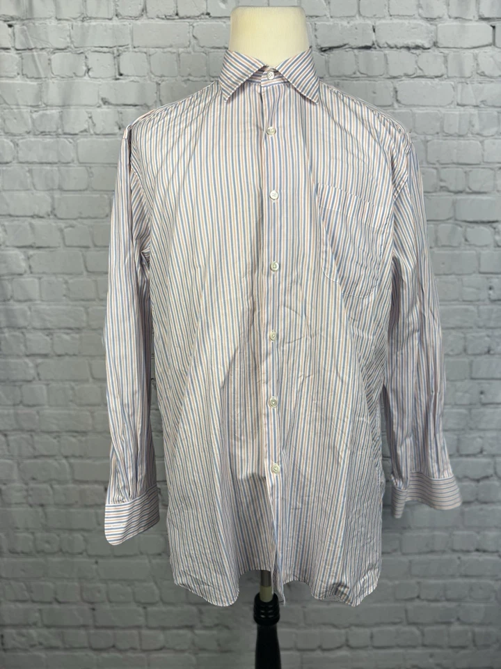 Camisa de vestir Solemare Maus Hoffman para hombre 17/43 blanca, naranja, azul a rayas abotonadas Foto 2 de 4