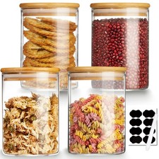 4 Pack Glass Storage Jars with Airtight Lid, 27 OZ Glass Canisters Set with L...