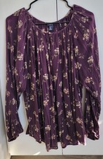 Chaps Women's Plus 1X Long Sleeve Floral Tunic Blouse Purple Cotton Knit