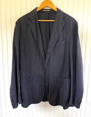 Boglioli K Jacket Black Linen/Cotton Woven 2-Button Notch Blazer 54R 44R Italy