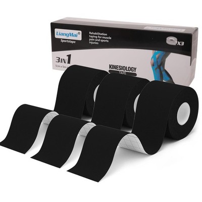 3 Rollen Kinesiotape 5cm x 5m Schwarz Sporttape Physio Tape