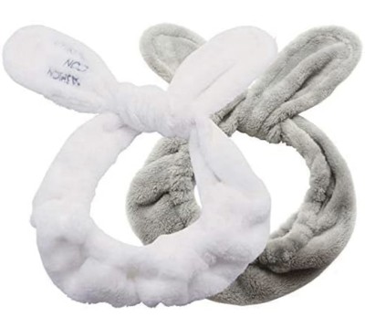 2pcs Cute Rabbit Ear Washing Face Headbands White & Gray A0010