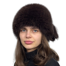 Fox Fur Hat Womens Soft Real Arctic Fox Fur Hat Style Beanie Handmade Chocolate