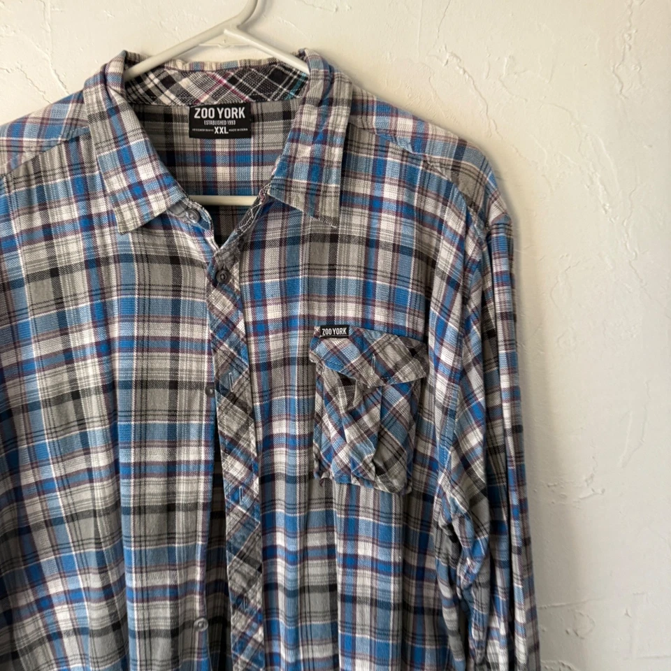 Camisa Zoo York XXL Azul a Cuadros Manga Larga Con Botones - Establecida 1993 Foto 2 de 4