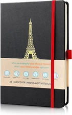 Hardcover Writing Notebook with Pen Loop Thick A5 College Ruled Notebook Pocket 