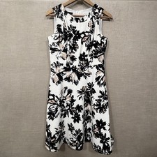 AB Studio Floral Sleeveless Dress Size 6 Stretch Pockets Classic Elegant Comfy