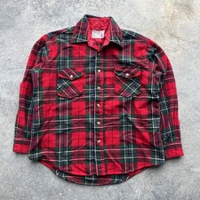 True Vintage Montgomery Ward Shirt Large 100 Wool Flannel Plaid 70s