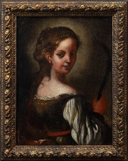 17thC Italian Old Master Young Lady with Sickle | Antique Baroque Oil Painting