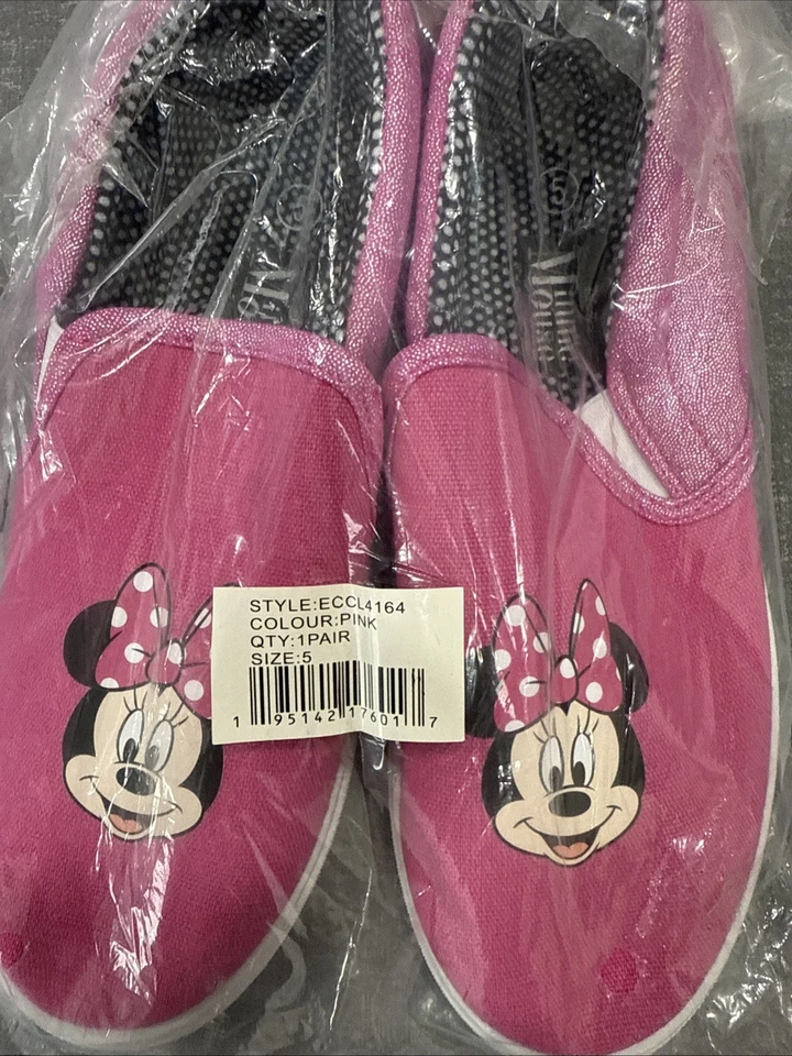 Disney Minnie Mouse Tenis Talla 5 Niñas Rosa Lona Como Zapatos Sin Cordones Nuevos Foto 3 de 4
