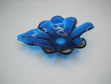 Viking Glass Mid Century Modern Deep Blue Leaf Candy Dish. **Used with Patina!**