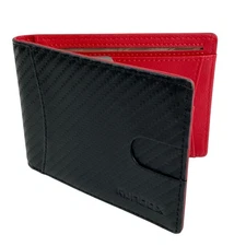 Runbox Slim Wallet Black & Orange Leather w/ Money Clip and RFID Blocking Pocket