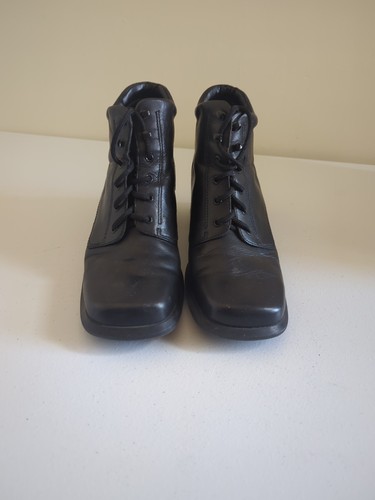 Vintage Y2K Thom McAn schwarze Leder-Stiefeletten mit eckiger Zehenpartie und klobigem Absatz Größe 7,5 - Bild 3 von 13