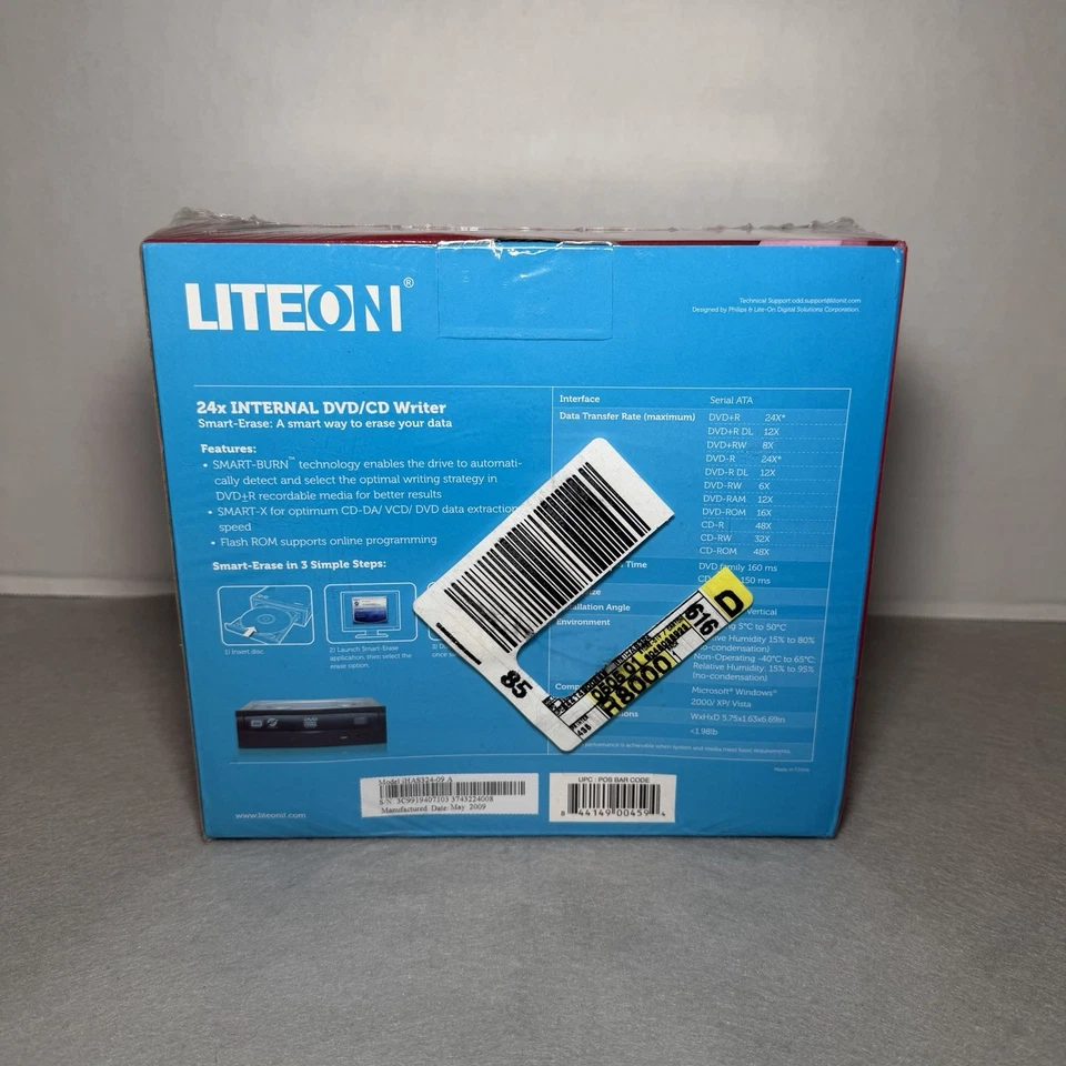 LITEON 24x Internal DVD/CD Writer IHAS324-09 Black NEW SEALED - Image 4 of 4