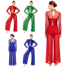 Women Jumpsuit Mesh Dancewear One Piece Rompers Costume Gymnastics Performance
