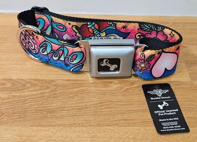 Dog Collar Bone Love Love Purple WIDE-Medium  16-23 ''   5633