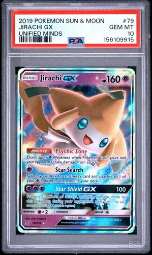 2019 Pokemon Sun & Moon Unified Minds Jirachi GX #79 PSA 10 79/236