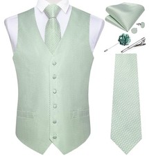 Mens Vest and Tie Set Formal Paisley Waistcoat and Necktie Small Sage Green