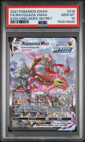 2021 POKEMON SWORD & SHIELD EVOLVING SKIES #218 FA/RAYQUAZA VMAX SECRET PSA 10