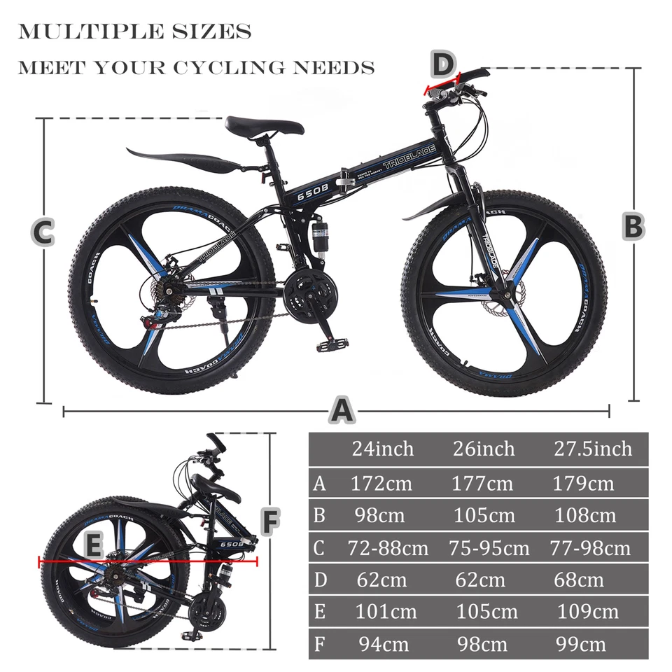 27,5 Zoll Mountainbike 21 Geschwindigkeit vorne und hinten hängende Klappfahrrad - Bild 2 von 4