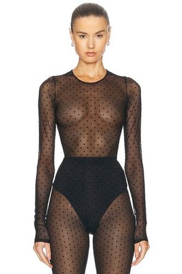 REDEMPTION Black Dotted Mesh Bodysuit 38 4 $500