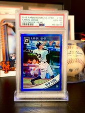 ⭐️ AARON JUDGE 2018 DONRUSS OPTIC LOOKING BLUE REFRACTOR #114 PSA 10 GEM SP /149