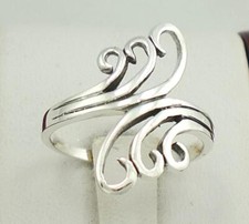 UNIQUE .925 STERLING SILVER LONG OVERLAP SWIRL RING size 8 style r1711