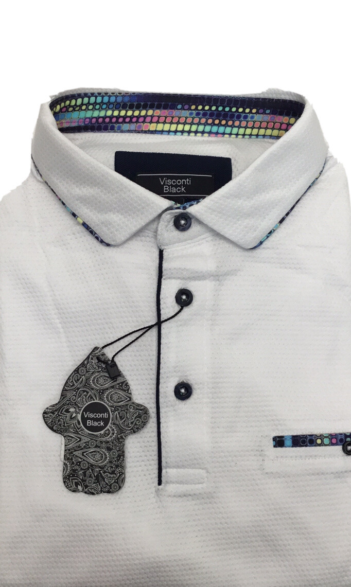Черная мужская сетчатая рубашка поло Visconti из хлопка белого цвета, размер M