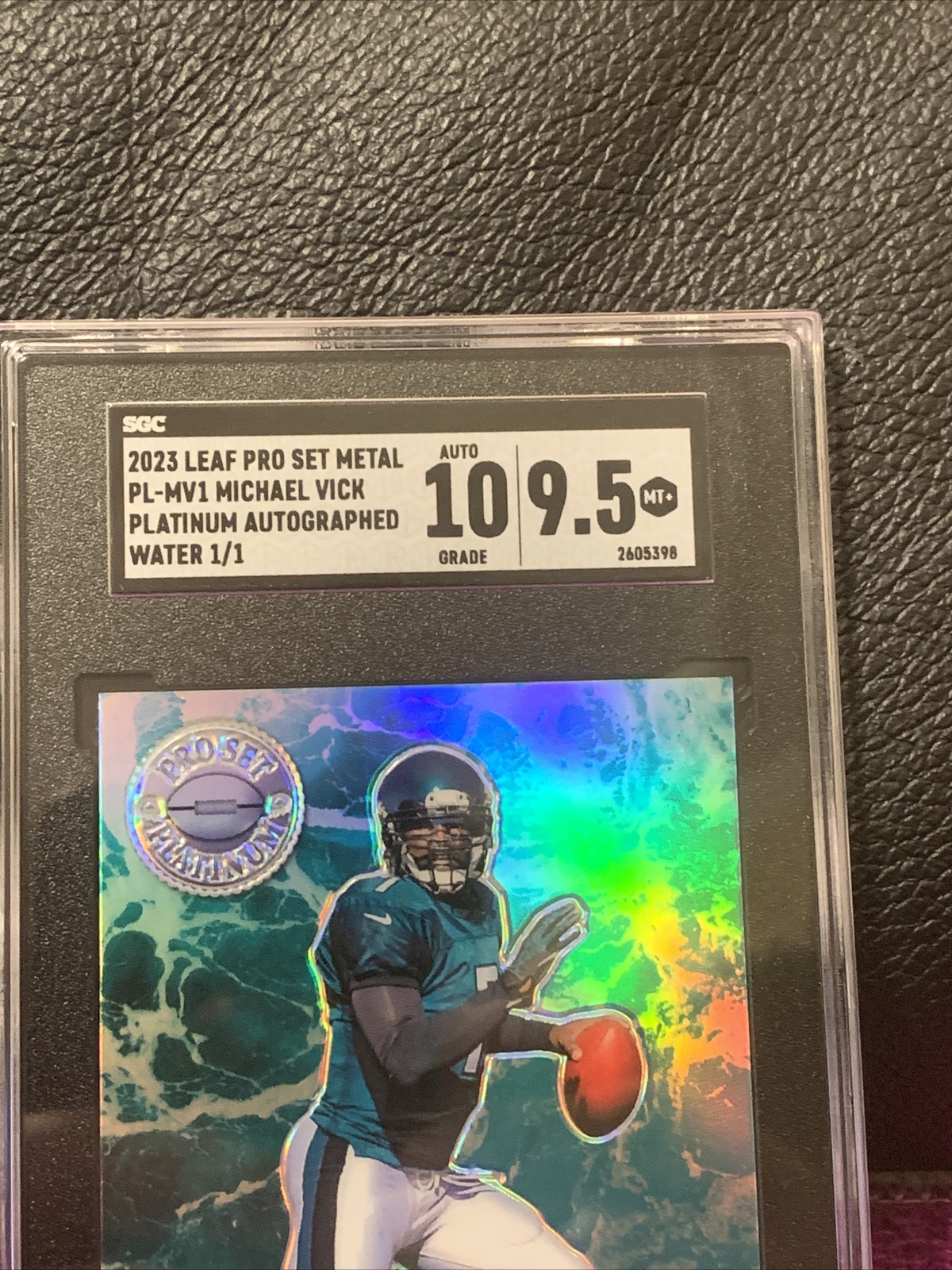 2023 LEAF PRO SET METAL FOOTBALL PLATINUM MICHAEL VICK AUTO SP# 1/1 SGC 9.5 /10 view 2