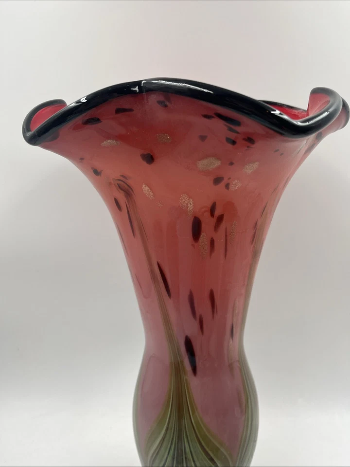 "Florero de vidrio artístico Dale Tiffany 16"" Burbank hecho a mano Murano grande" Foto 4 de 4