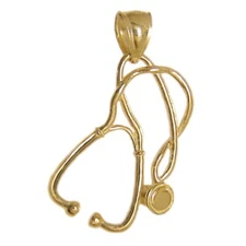 New 14k Yellow Gold 3D Stethoscope Pendant