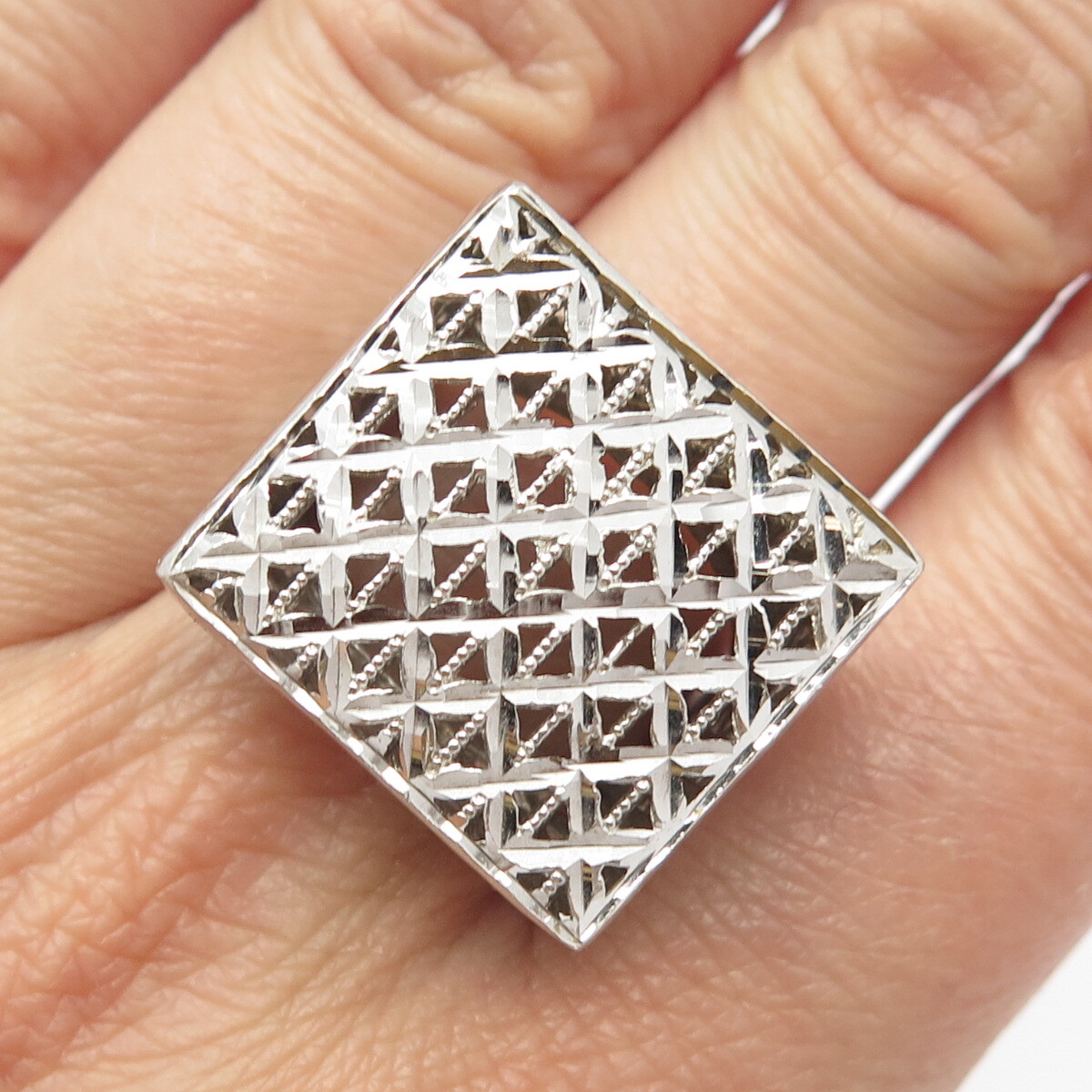 925 Sterling Silver Vintage Italy Square Cage Signet Ring Size 8.5 