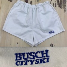 BUSCH CITYSKI: Vtg 80s White Elastic Waist Dad Gym Shorts 2.5 Inseam Mens LARGE