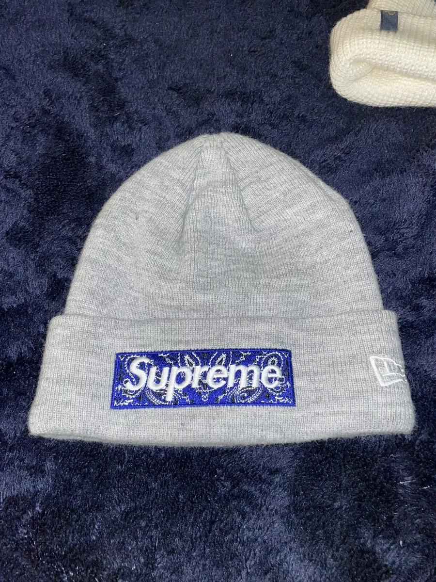 Supreme Era Beanie Box Logo Grey Blue Excellent | eBay